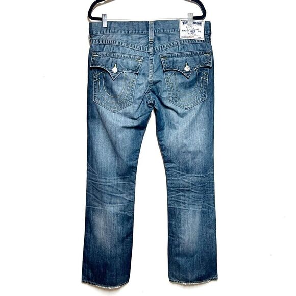 True Religion Mens Straight Leg Vintage Distressed Flap Pocket Jeans Sz 34/34 - Picture 2 of 8